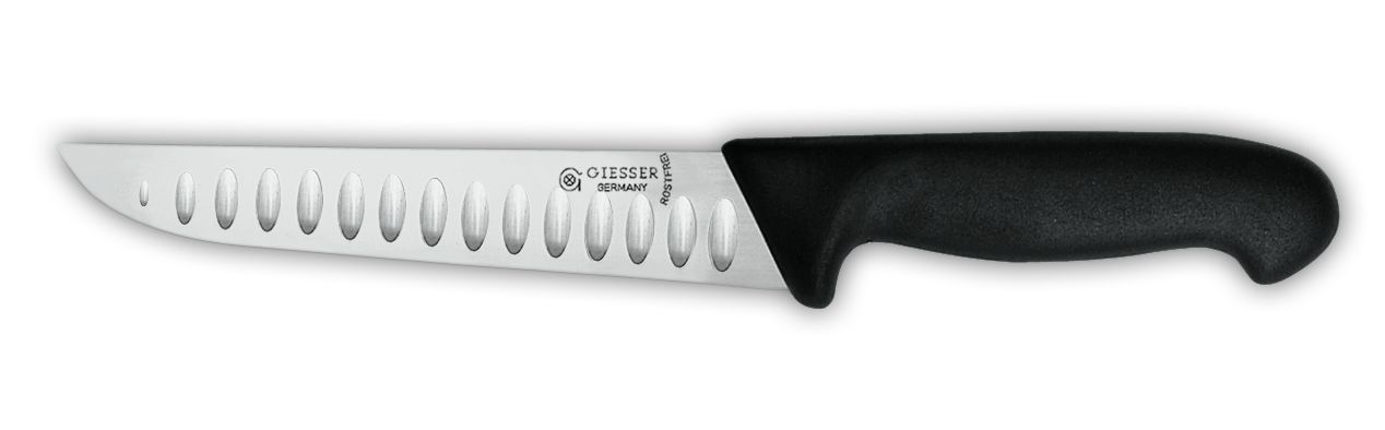 Нож разделочный 4025wwl  узкий, лезвие с желобками, 21 см,  черная рукоятка