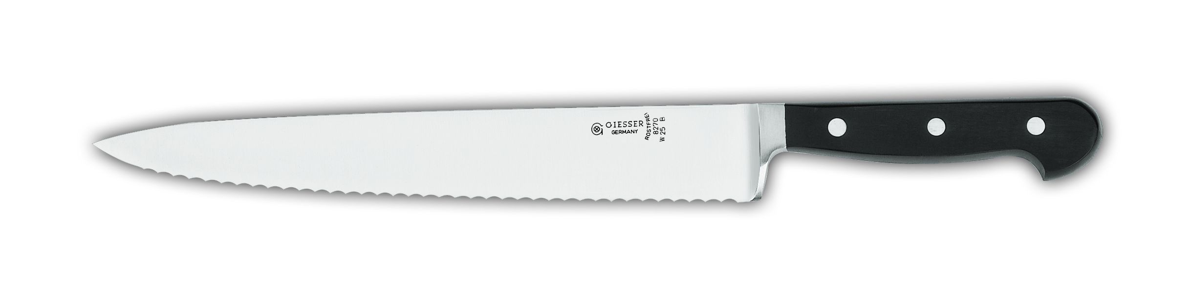Нож поварской 8270w , узкий, с волнистым лезвием, 25 см,  черная рукоятка