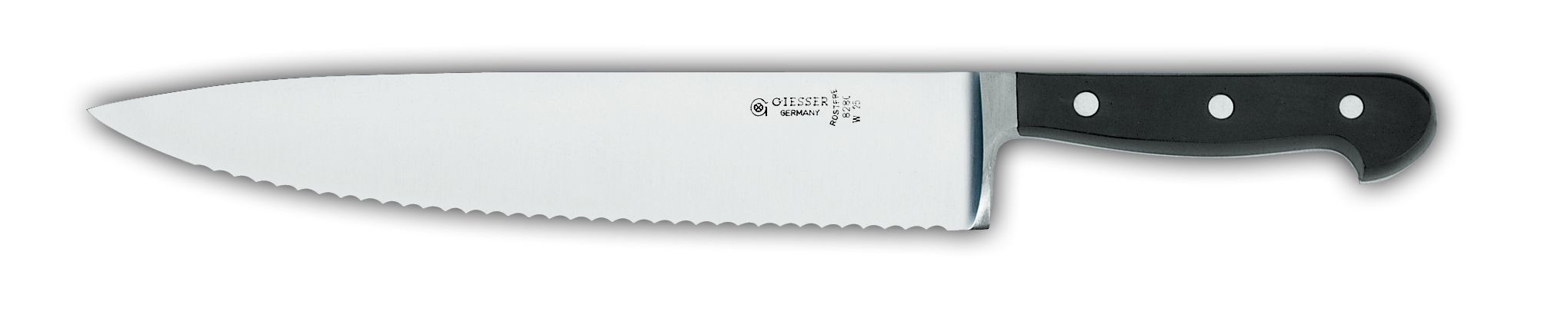 Нож поварской 8280w, широкий,  с волнистым лезвием, 30 см,  черная рукоятка