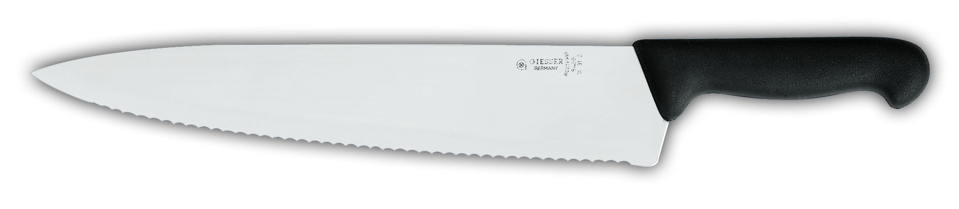 Нож поварской и рыбный 8455w , волнистое лезвие, 31 см,  черная рукоятка