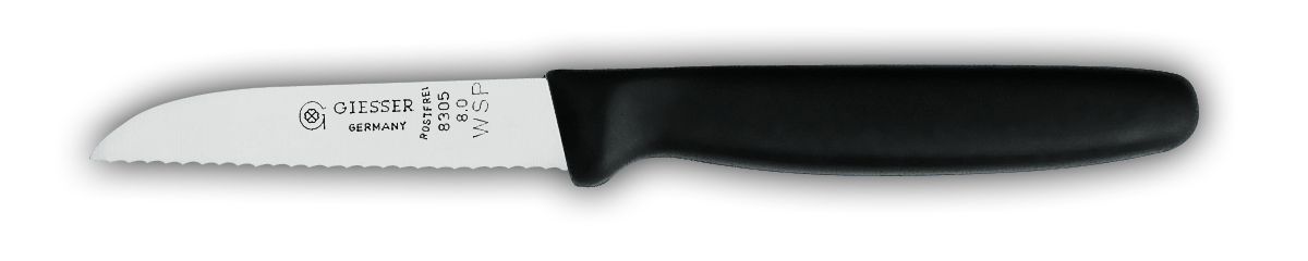 Нож универсальный короткий с волнистым лезвием 8 см  с красной рукояткой
